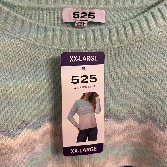 525 Women's Super Soft Crewneck Pullover Lurex Fairisle Sweater - Aqua Combo XL - Picture 4 of 11